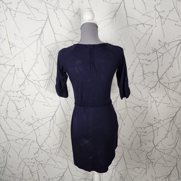 Tiny Navy Artsy Geometric Embroidered Button Up Nadia Shirt Dress - Picture 5 of 7